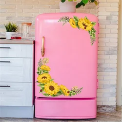 Yellow Sunflower PVC Wall Stickers Decorative Flower Window Diagonal Cabinet & Refrigerator Decor Self-Adhesive Home Decor