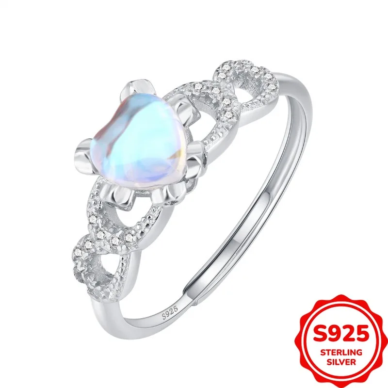 

Изысканное и универсальное женское обручальное кольцо из настоящего серебра S925 в форме сердца с лунным камнем и полым отверстием