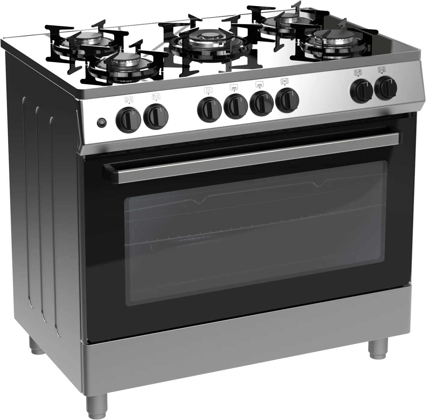 5 Burner Free Standing Gas Cooker Glass Top White Oven Automatic Ignition Class Energy Efficient LPG/NG Gas houseuse Use
