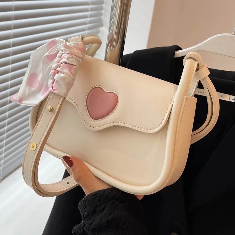 Korean Pink Beige Girls Handbags Fashion Simple Silk Scarf Decor Chain Tote Bags Summer Shopping Shoulder Bags For Women bolsa