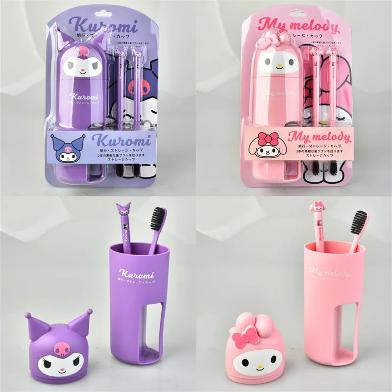 Cute Sanrio Wash Cup Set Kuromi Accessories Anime Kawaii Portable Traveling Outing Soft Bristle Toothbrush Toys for Girls Gift