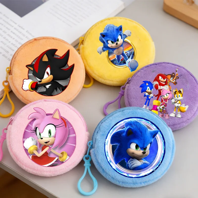 Porte-monnaie rond Sonics imprimé, motif de jeu populaire, sac de rangement portable pour clés et écouteurs, pochette à monnaie pour garçon, cadeau d'anniversaire