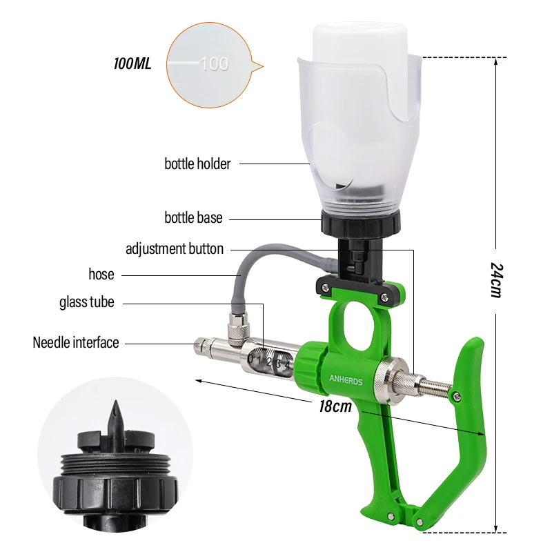 1ml/2ml/5ml Automatic Animal Continuous Syringe Veterinary Equipment With Bottles Vaccination Metal Multifunction Farm 1 Set