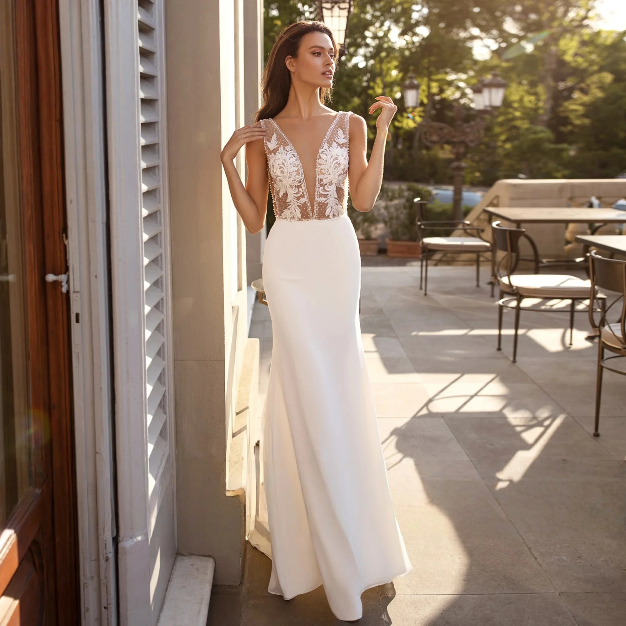 

Lace Backless Wedding Dresses Mermaid V-neck Beach Boho Bridal Gown Saudi Arabic Dubai Islamic Vestido De Noiva Customized