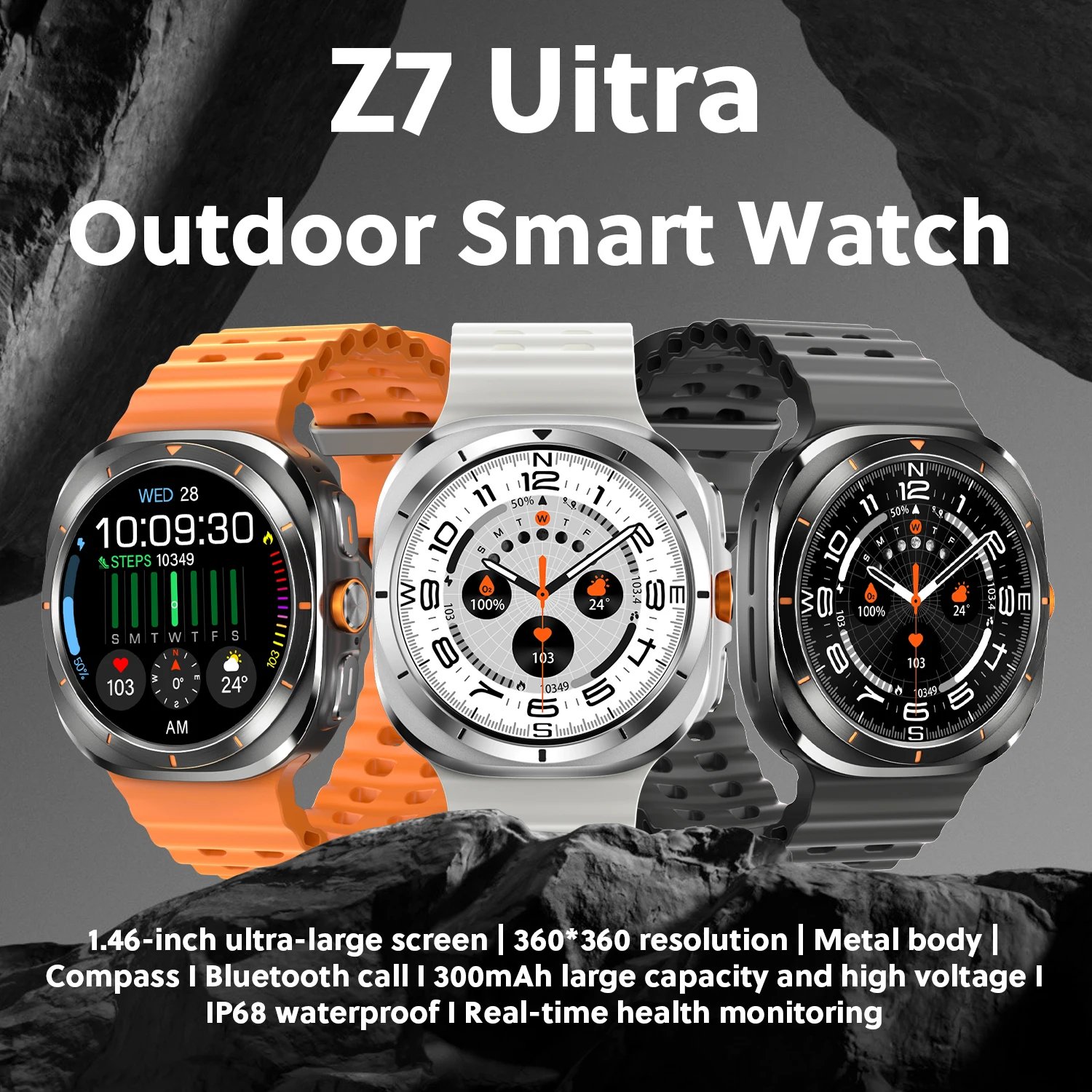 2024 New For Samsun Galaxy Ultra 7 Smart Watch Man 1.46” AMOLED Heart Rate Compass Bluetooth Call NFC GPS Tracker Men Smartwatch