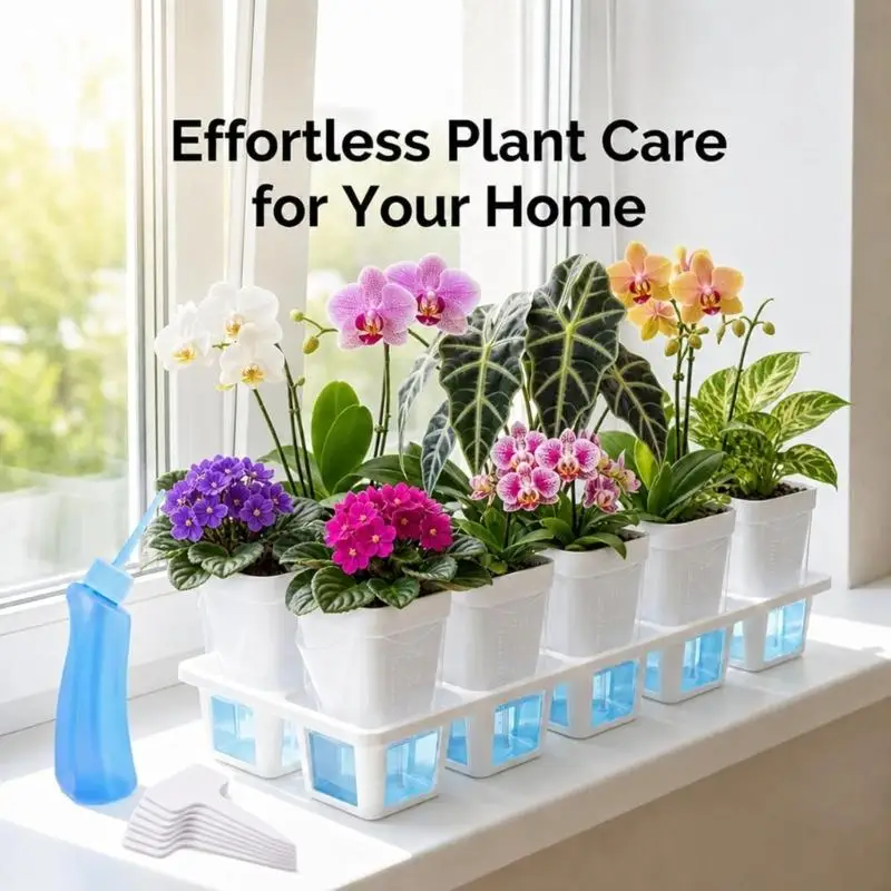 E8BD Indoor Propagation Pot Set with 10 Wicking Watering Cups, Long-Nozzle Bottle, Plant Labels and Tray for Windowsill or