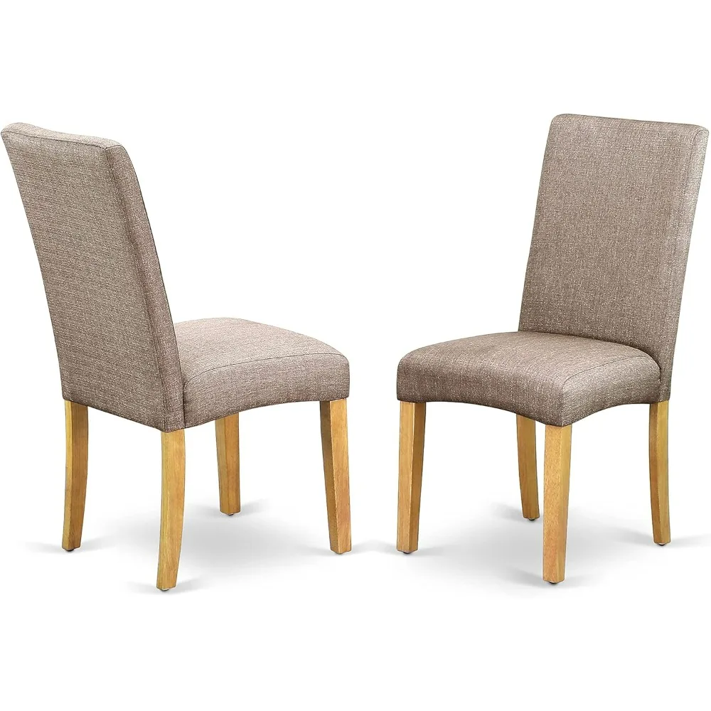 طقم طاولة مطبخ من خشب البلوط مكون من 3 قطع من East West Furniture مع طاولة بقاعدة مستديرة وكرسيين من الكتان الكاكي الداكن #4