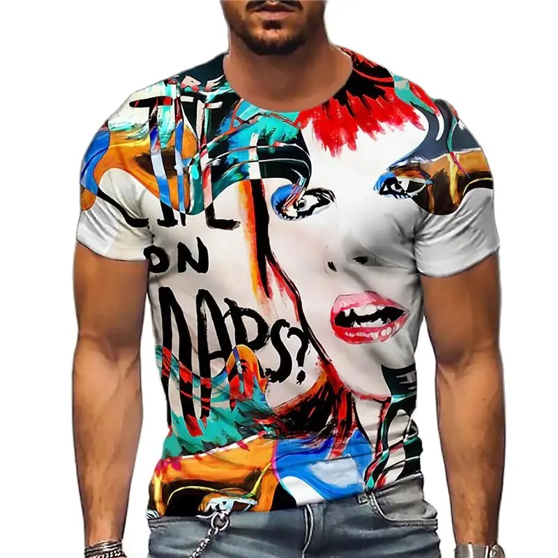 Summer Fashion Cool Graffiti Men\'s t-shirt New Casual Personality Hip Hop streetwear Fun Printed Round Neck Short Sleeve Tees