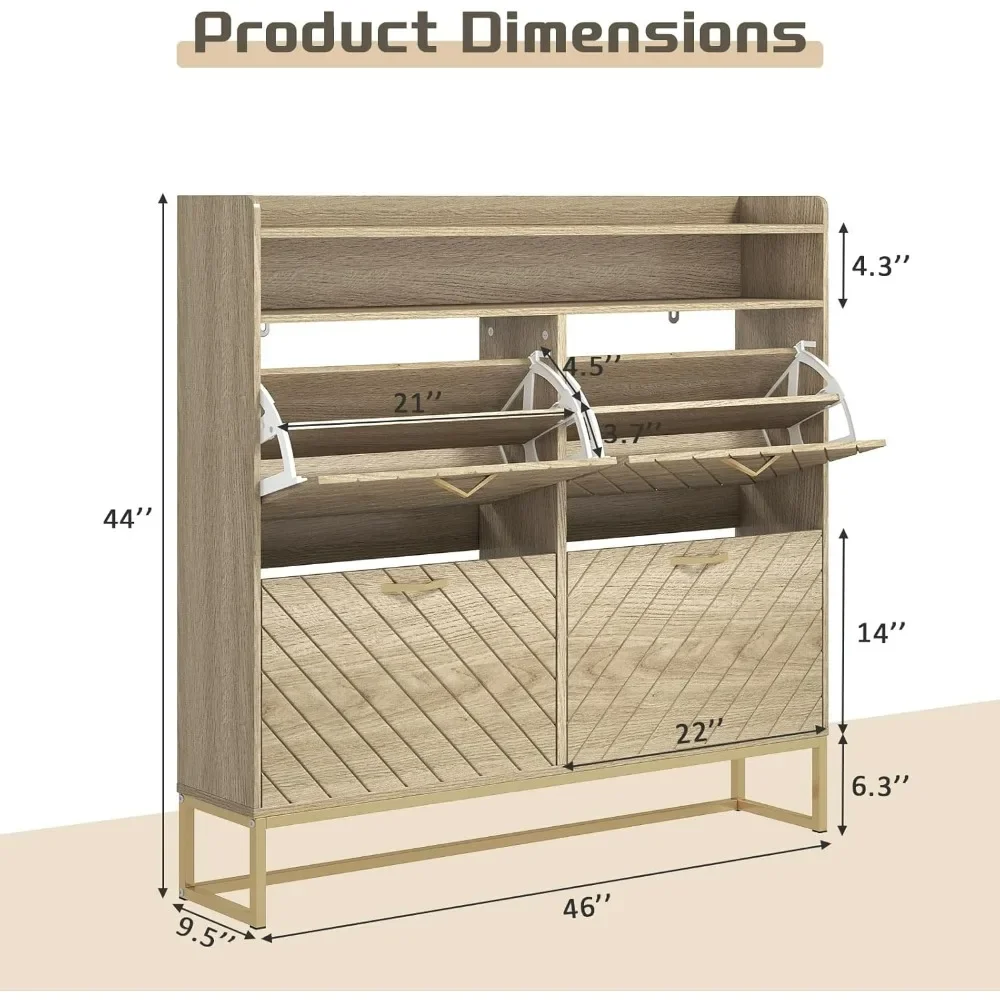 

Узкий деревянный шкаф для обуви с рифлеными панелями и 4 откидными ящиками для хранения обуви в прихожей