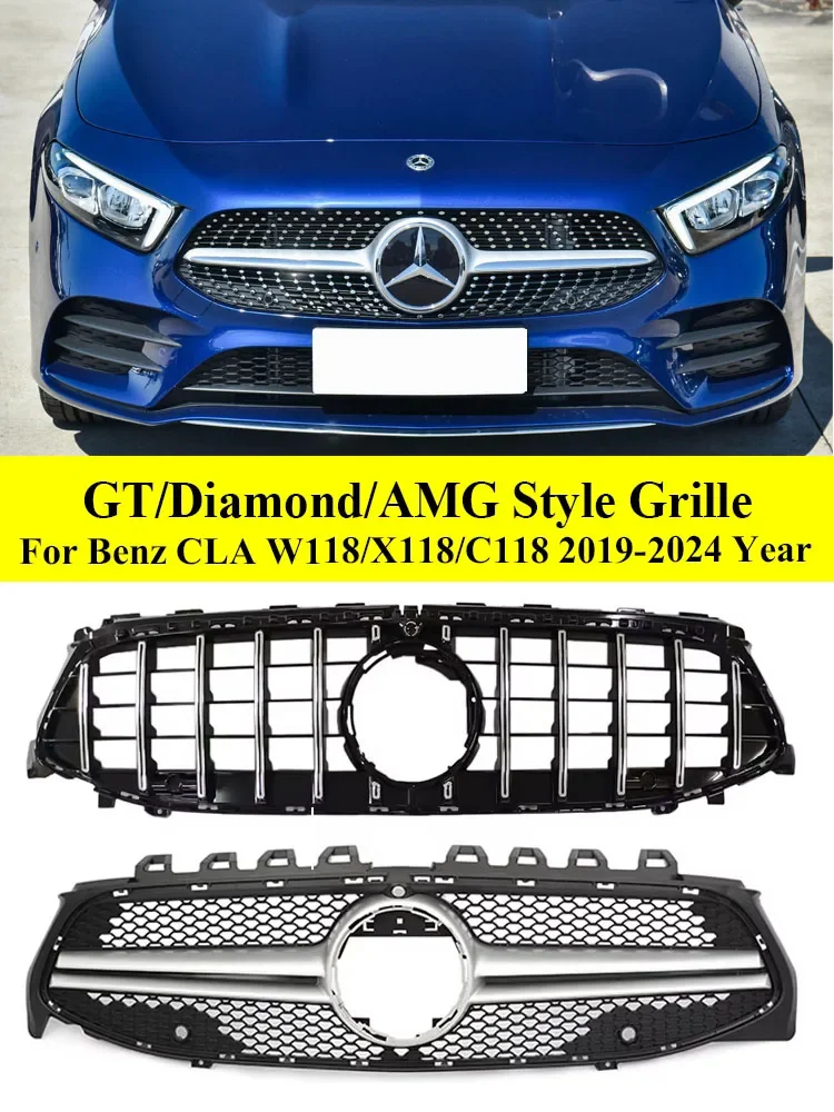 

Front Bumper Panamericana Diamond AMG GT Grille For Benz CLA W118 C118 X118 CLA180 200 250 CLA45 35 2019-2024 Car Accessories