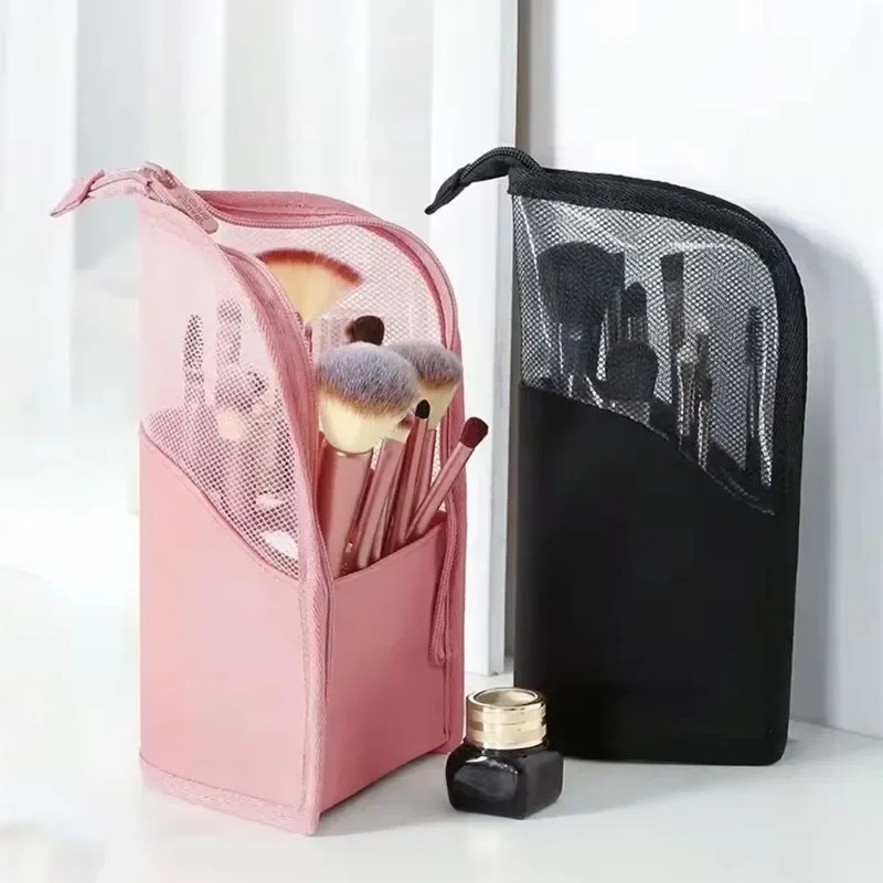 Portable Cosmetic Bag Travel Toiletry Bag Zipper Makeup Brush Organizer Makeup Bags Stand Toiletry Bags