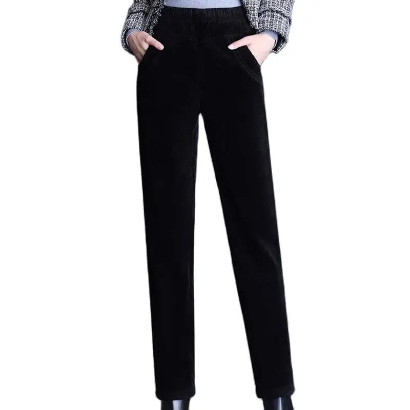 

Pure Cotton High Waist Elastic Loose Straight Pants Corduroy Women's Trousers Autumn And Winter Fleece Warm Fleece Casual Pants