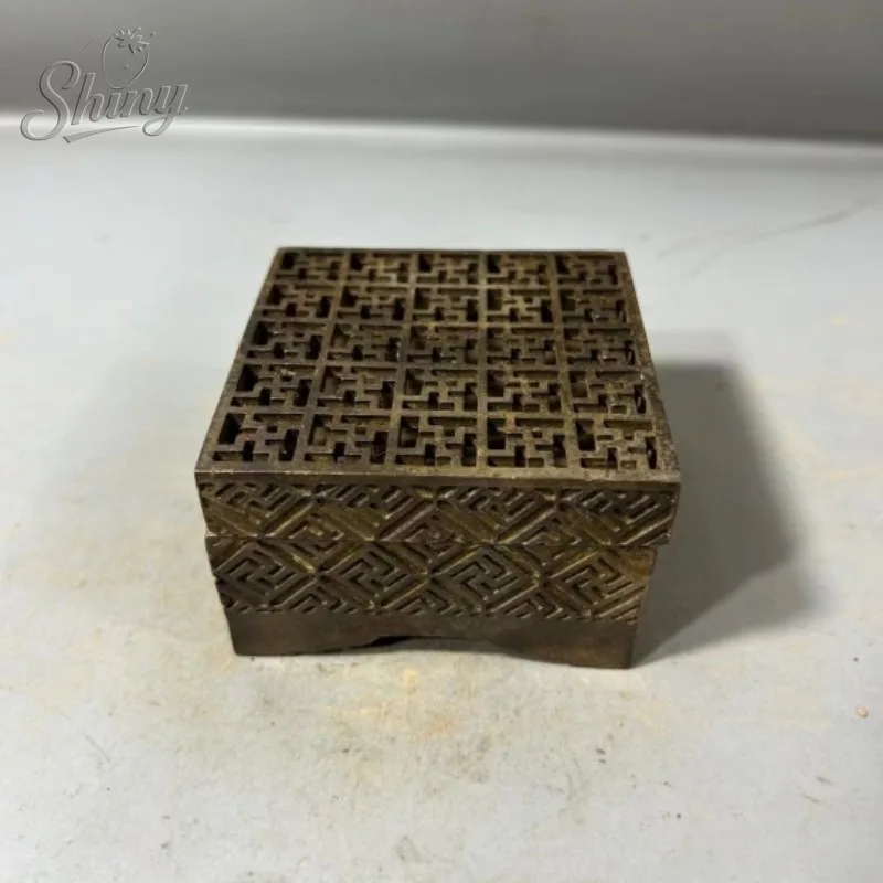 

A Household Hollowed-out Square Incense Burner with An Antique Patina