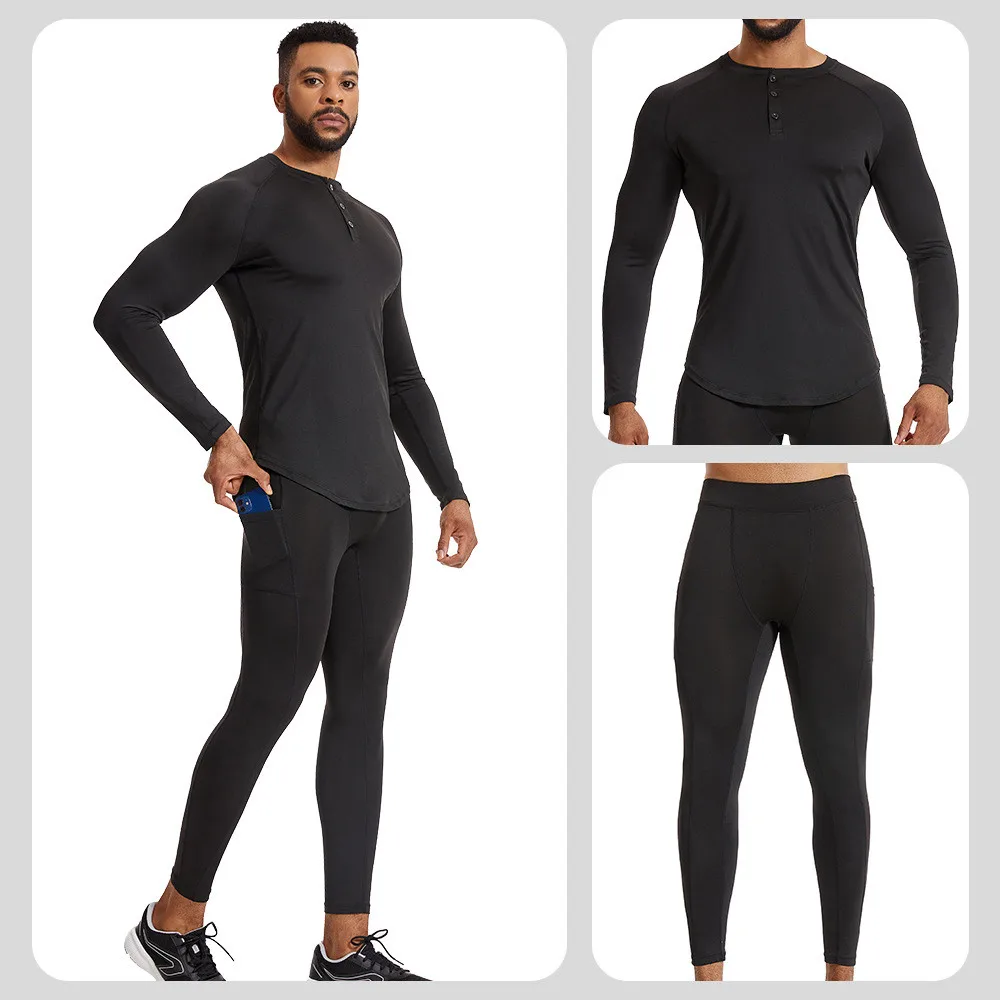 Men Football Sets Male Fitness Compression Basketball Running Exercise Skiing Sports Bottoming Long Top Tee + Legging Pants 8589