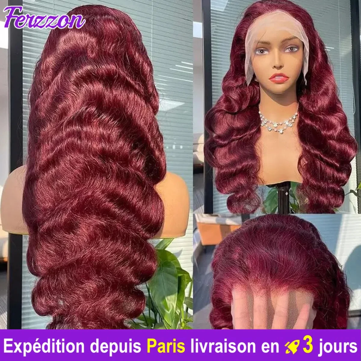 99J Burgundy Human Hair Wig Red Wine Color Straight 13x4 Lace Frontal Wig Body Wave Wig Pre Plucked With Baby Hair 180 Density 3 Days Delivery France