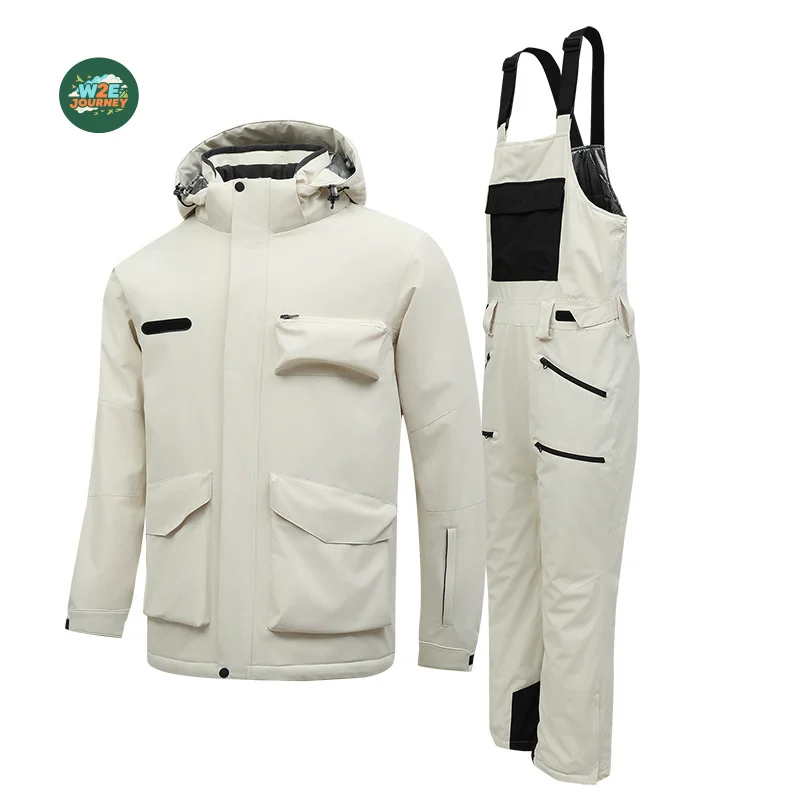

W2EJOURNEY Top Quality Workwear Ski Suit Set Winter Snowboard Waterproof WindproofMountaineering Thermal Bib Ski Pants Unisex