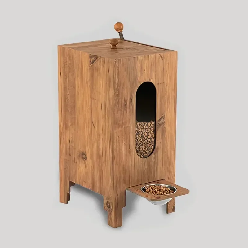 Large Capacity Wooden Pet Food Storage Box Manual Feeder Moisture Proof Hanging Design Durable Non Slip Indoor Use for Dogs