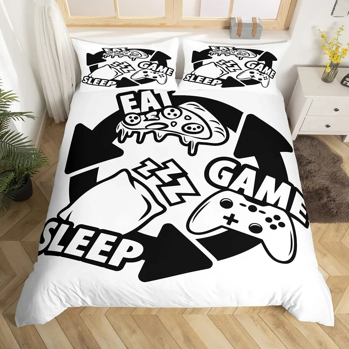 Gaming Comforter Cover Sugar Skull Gamer Bedding Set Spider Web Halloween Duvet Cover Sets,Hand Skeleton Gamepad Quilt Cover