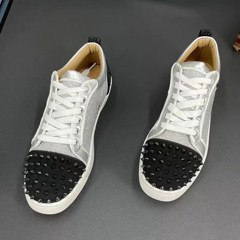 new designer men fashion rivets shoes singer stage DJ dress lace-up flats studded shoe spikes sneakers personality footwear mans