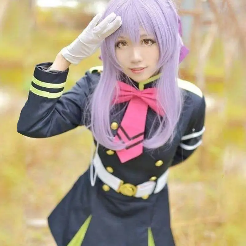 Anime serafim do fim hiiragi shinoa conjunto completo traje para menina feminino festa de halloween cosplay traje com peruca roxa