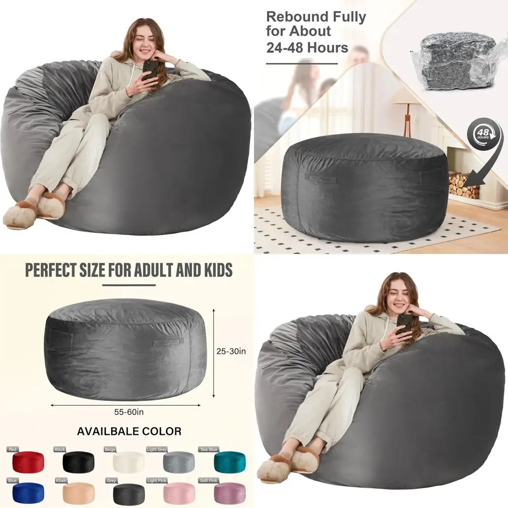 Giant 6 Ft Memory Foam Bean Bag Chair with Microfiber Cover in Grey - Comfortable and Stylish Furniture