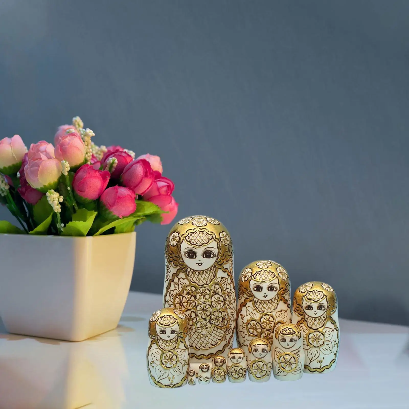 10Pcs Russian Nesting Doll Wood Stacking Toy Matryoshka Doll