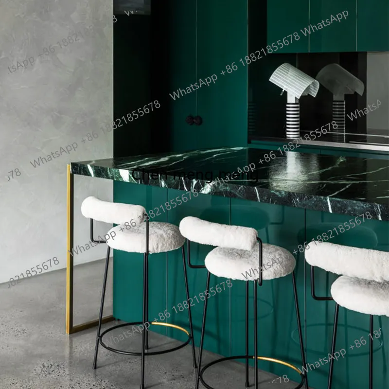 Minimalist style, bar back chair wrought iron high stool leather color can be customized