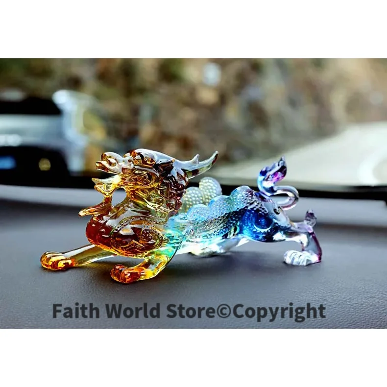 

2024 Office home CAR efficacious FENG SHUI Talisman Protection -Money Drawing Color Crystal dragon PI XIU Sculpture ART statue