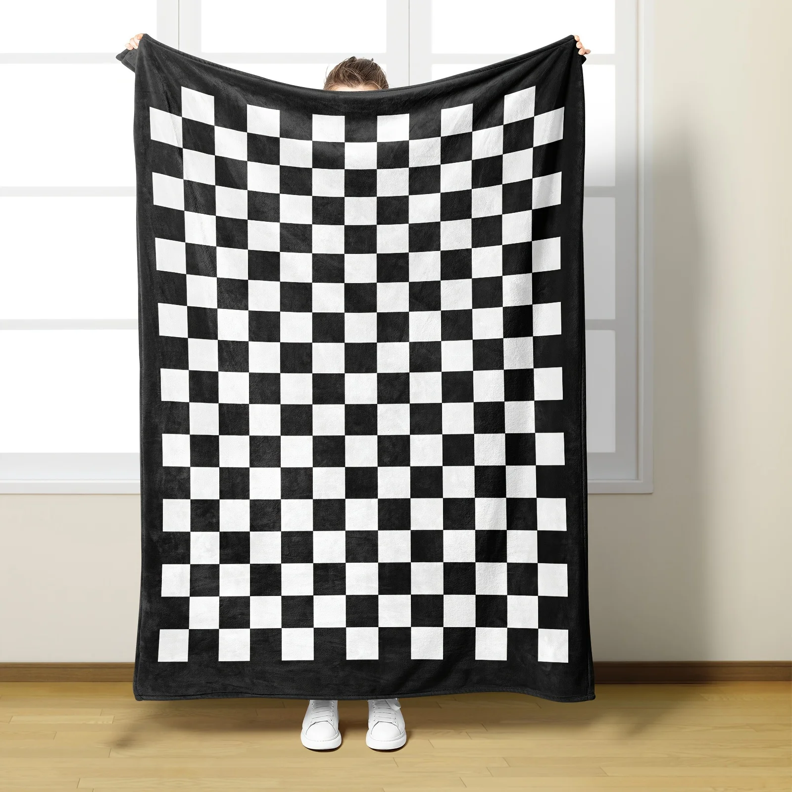 Фланелевое одеяло в шахматном порядке, черно-белый вневременной узор, мягкая плюшевая ткань для гостиной, спальни, идеально подходящая для холодного вечера