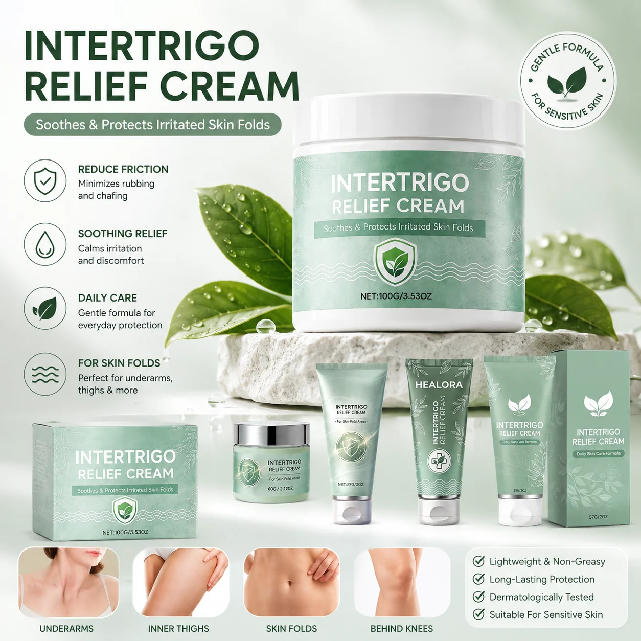 NEW Skin Abrasion Cream 57g, Pain Relief Moisturizing Soothing Anti-Friction Body Care for Underarms, Thighs and Skin Folds