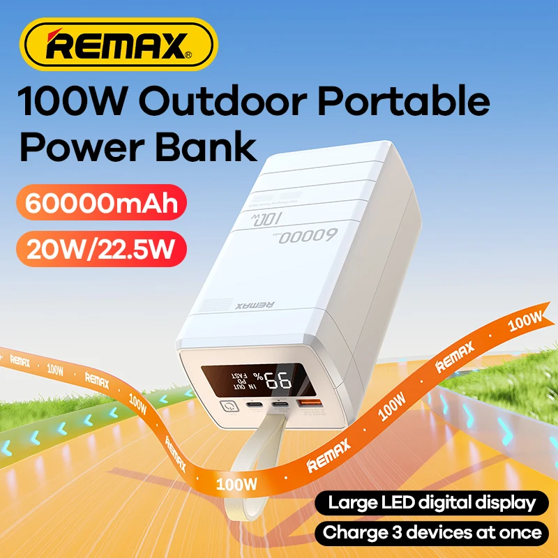 

REMAX 100W 60000mAh PowerBank Super Fast Charging For iPhone 15 14 Pro MAX iPad MacBook Laptop Tablet Outdoor Power Bank Station