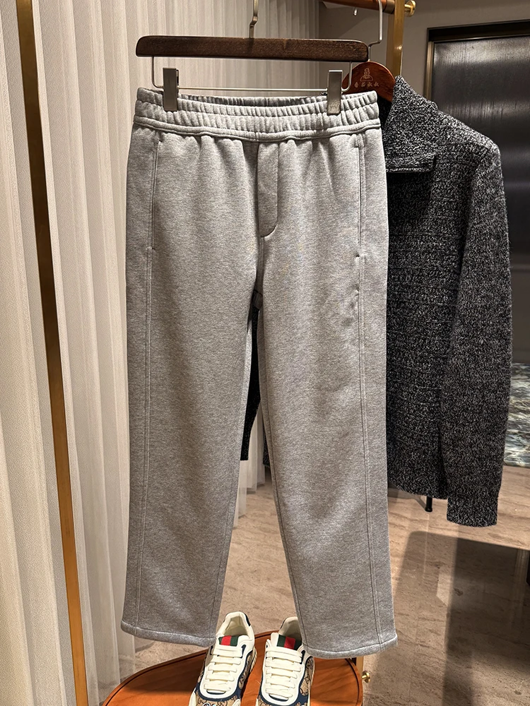 

Thiened Fce Lined Straight Leg Casual Sweatpants for Men Warm Soft Winter High Quali Fabric Cotton Blend Trousers