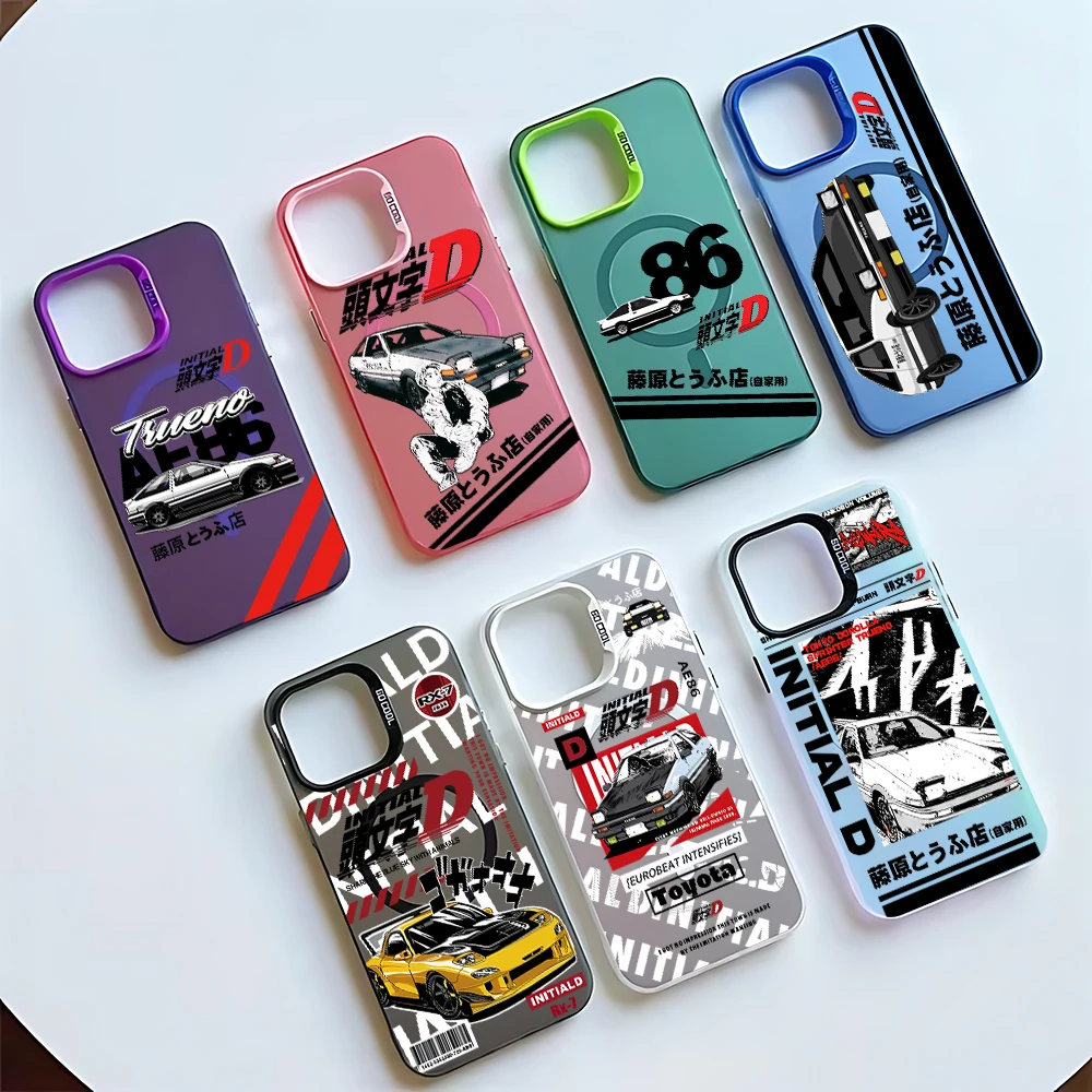 Anime Initial D AE86 Magnetic Phone Case for IPhone 11 12 13 14 15 Pro Max Plus Lens Creative Border Silver Plated TPU Cover