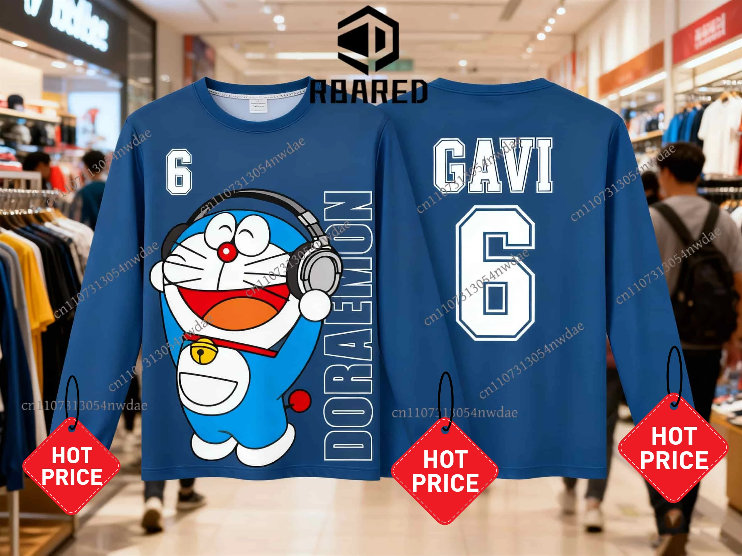 

2025 New ArrivalDoraemon GAVI No.6 Fan Commemoration 3D Printed Soccer Long Sleeve T-Shirt - Unisex, Soft, Casual & Sports Wear