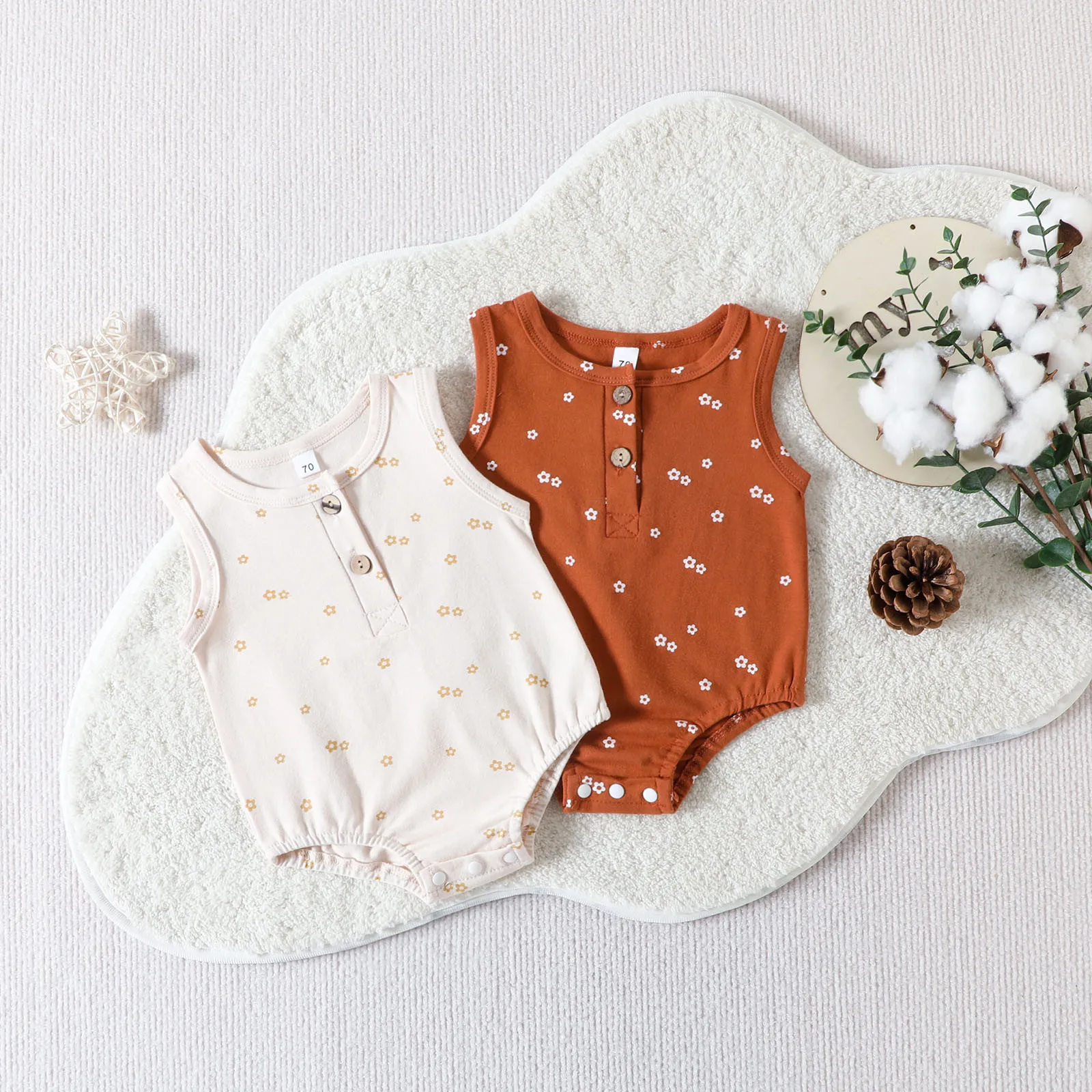 6 9 12 18Months Infant Baby Girls Rompers Summer Sleeveless Star Print Triangle Romper Bodysuits Baby Clothes Jumpsuits Leotards