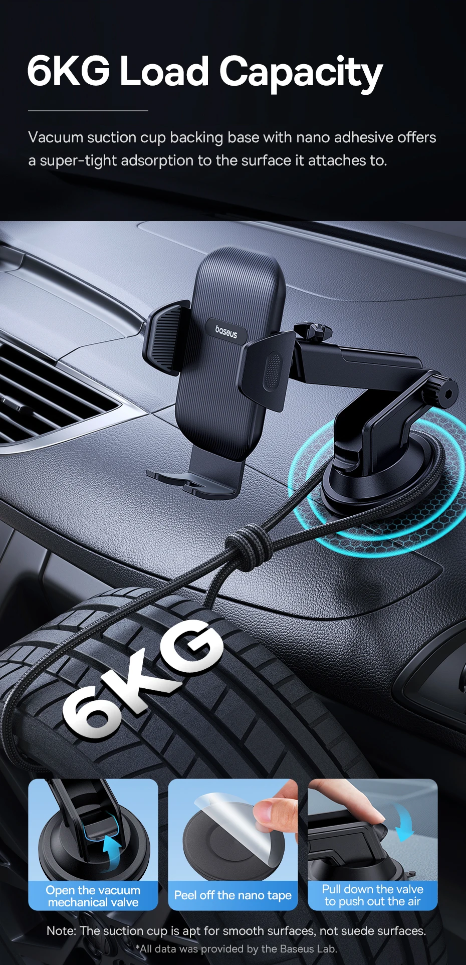 Baseus Autotelefonhalter mit Saugnapf, 360-Grad-Universal-Smartphone-Klemmständer, GPS-Halterung, Unterstützung für iPhone, Samsung, Huawei – Detail 4