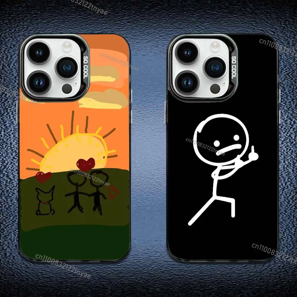 

Cartoon Stickman Matchman Phone Case For iPhone 17,16,Pro,Max,e,15,14,Plus,13,12,Mini,11, Matte Colored Silver Luxury Cover