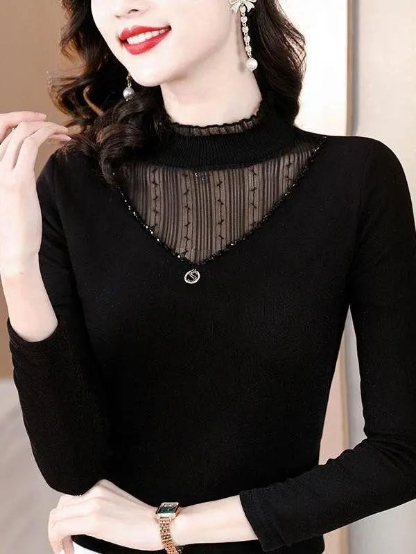 Thiened Fce 暖かい下着 レディース レースベース イルト フ ハイカラー メ ブラ スリ インナーウェア 秋冬用