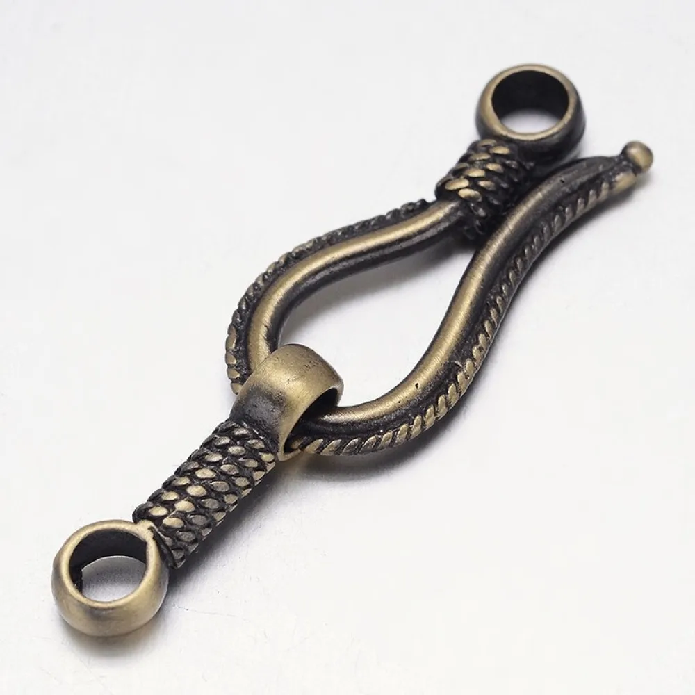 

Rack Plating Brass Hook and S-Hook Clasps Nickel Free Brushed Antique Bronze 45x14x4mm Hole: 3.5mm kit
