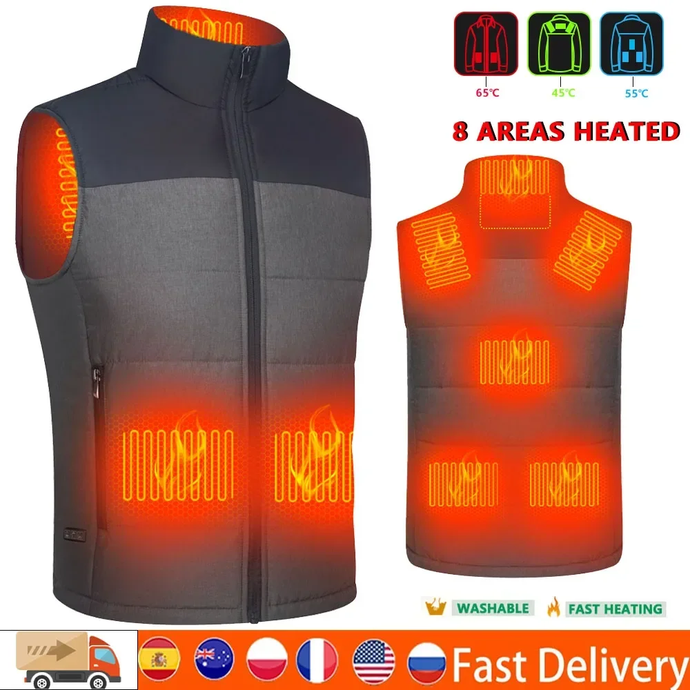 

Winter Vests for Men Heating Men's jacket Heated Waist coat 8 Areas hiking Vests Women Outdoor Flexible Thermal Heated Colthing