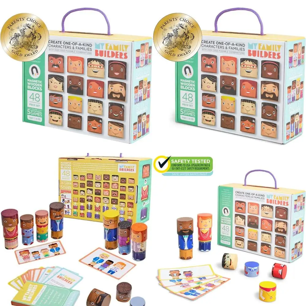 多様な48ピースの磁気木製プレイセット（子供向け） - 多文化ビルディングブロック＆パズル、1歳以上