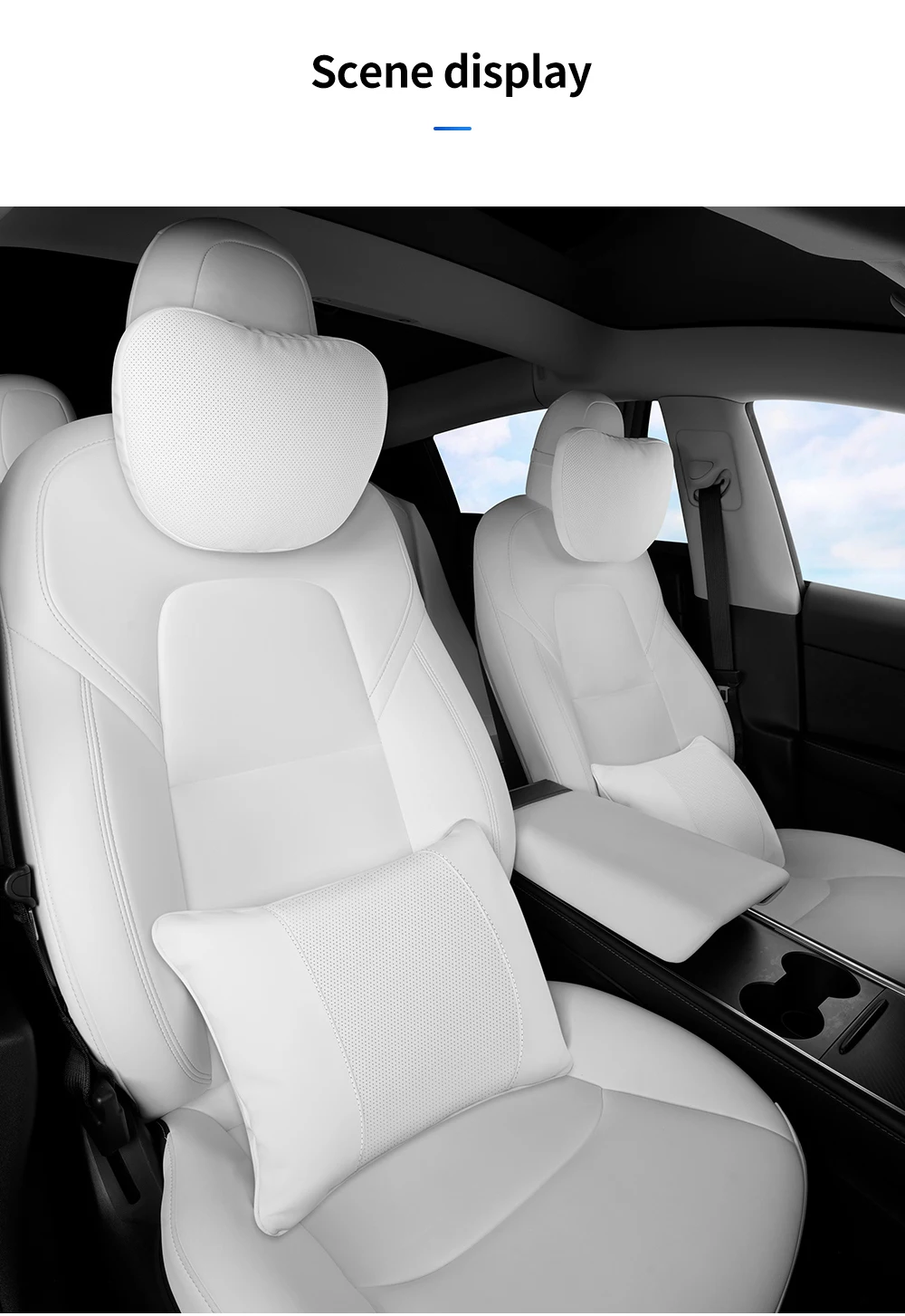 Für Tesla Model 3/Y Juniper Beflocktes/Leder-Autositz-Nackenkissen Weiches Memory-Nackenkissen Hochwertige Kopfstütze Lendenwirbelstütze – Detail 20