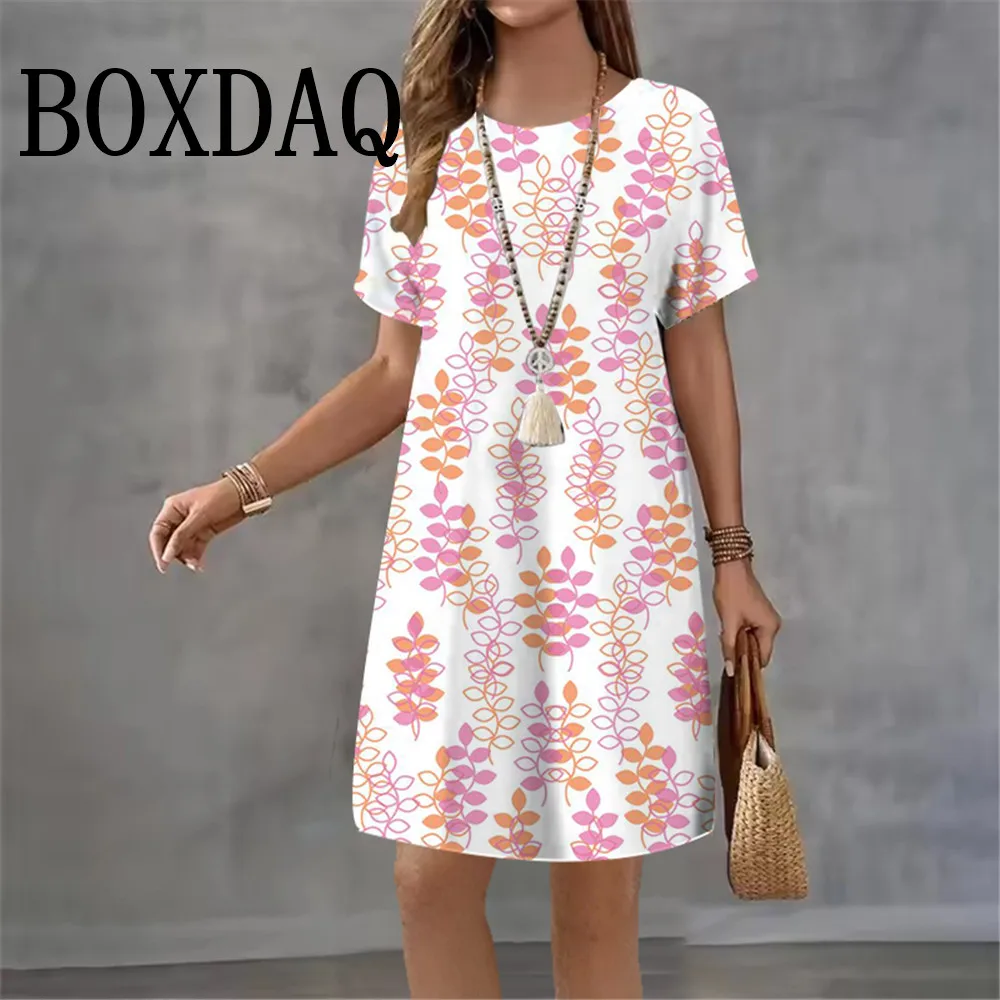2026 여름 여성 드레스 3D 타이다이 꽃무늬 프린트 반팔 의류 우아한 루즈핏 A라인 드레스 패션 여성 캐주얼 드레스
