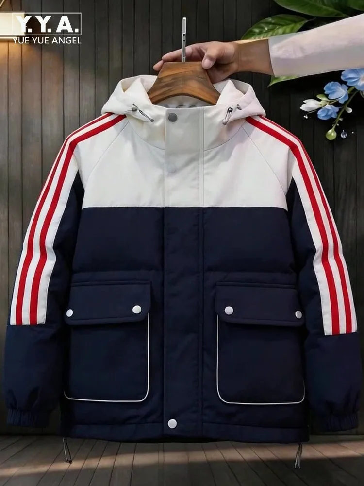 Leisure Preppy Style Long Sleeves Hooded Mens Pockets Outerwear Versatile Mixed Color Warm Male Hidden Nutton Padded Jackets