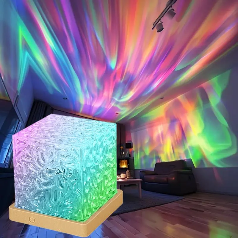 1pc Ocean Wave RGB Aurora Lamp Cube with Remote Control 16 Color Changing Lamp Projector for Bedroom Living Room Wall Decor