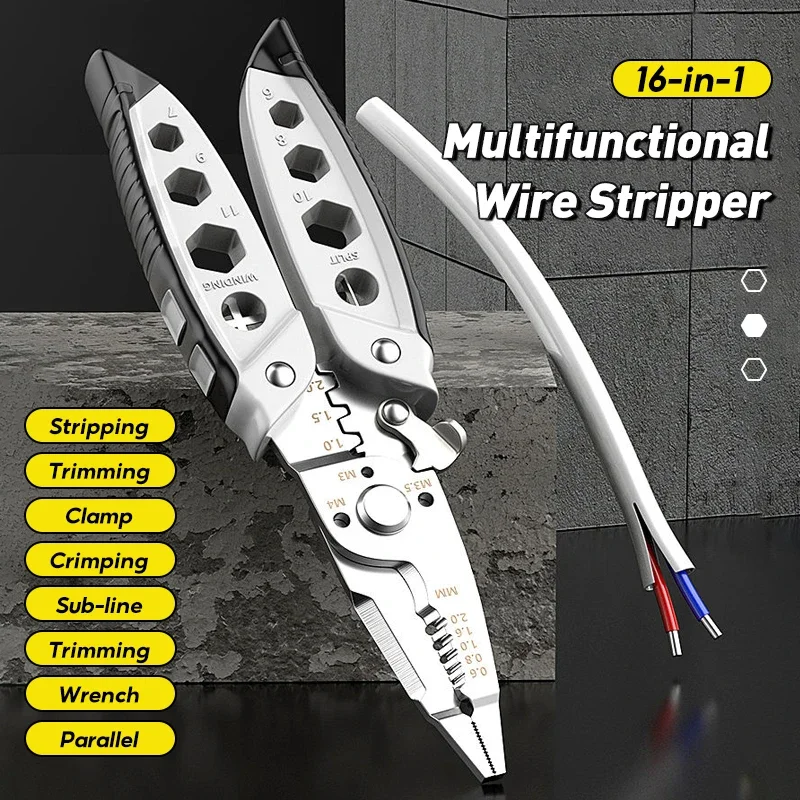 

16 in 1 multifunctional electrician pliers 7-inch wire strippers Cable Stripping Crimping Striping External hex wrench Hand tool