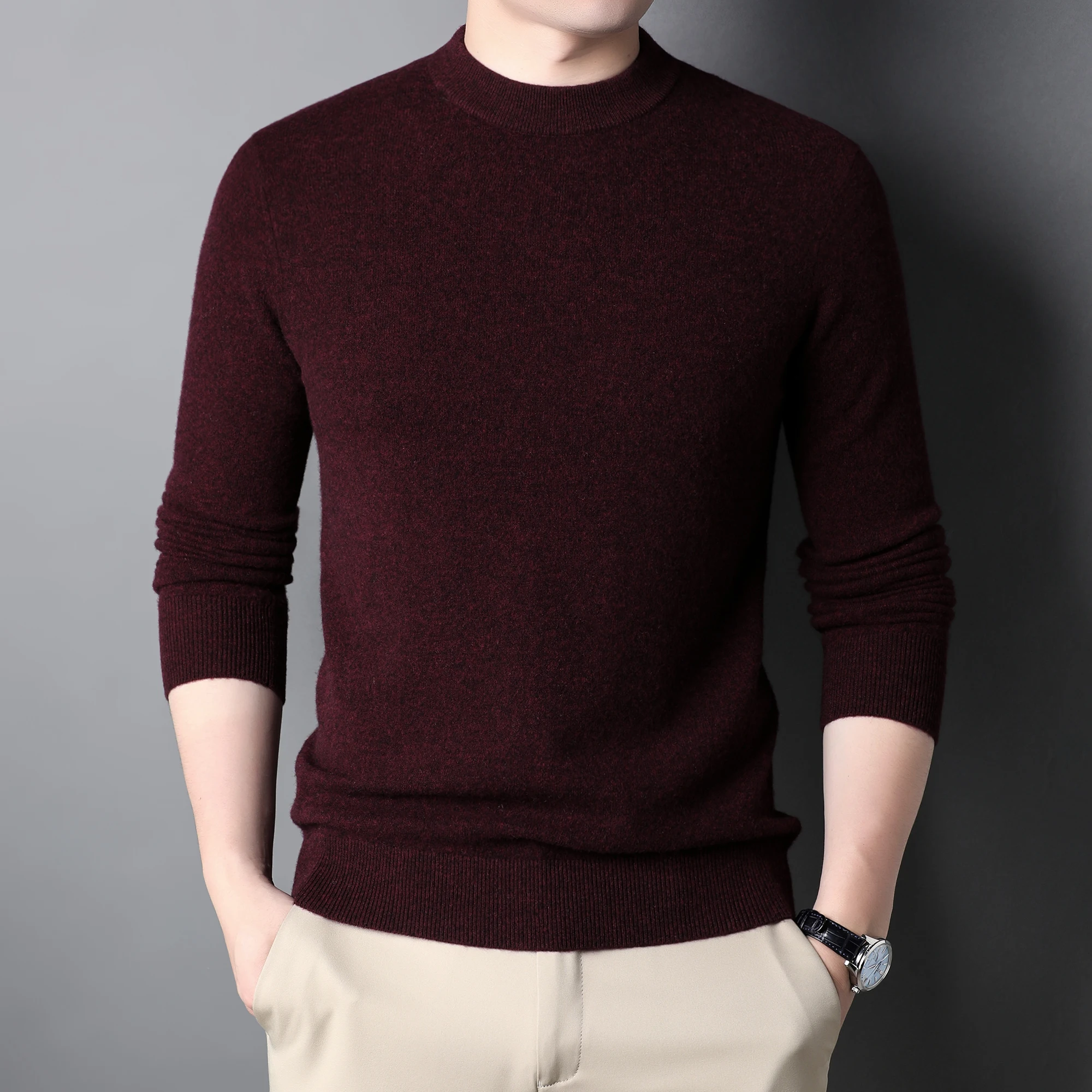 100% Sheep Wool Mens Clothing Autumn Winter Casual O-Neck Basic Sweater Male Long Sleeve Jumper Cashmere Wool Sweater Pullovers