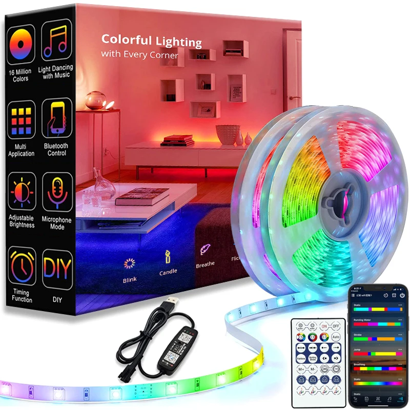 Tira de luces Led Rgb de bajo voltaje, lámpara con Ws2812b, caballo feliz, respiración, agua corriente, ambiente de escritorio, barra de luz USB de Color mágico de 5V
