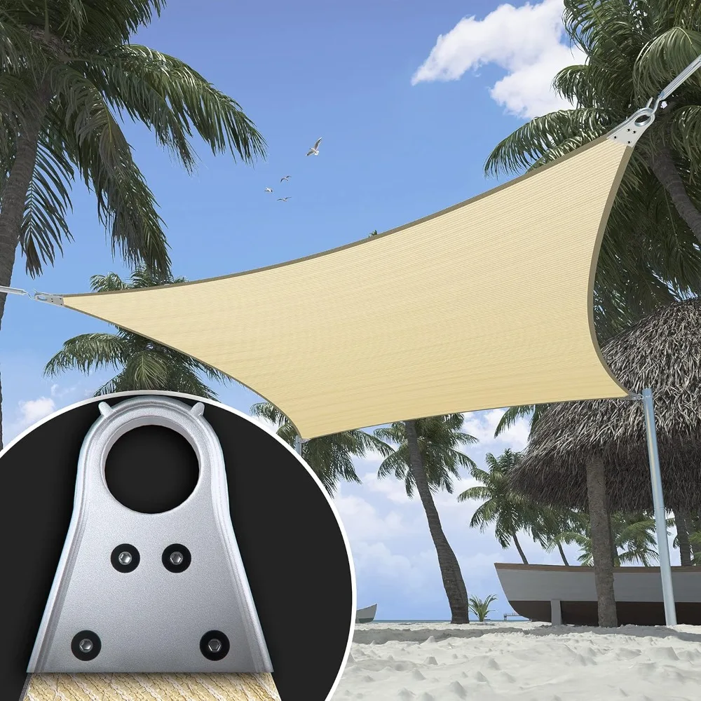 

Heavy Duty 16' x 18' Beige Sun Shade Rectangle Shade Sail, Super Ring Canopy Awning Shades for Patio Carport Yard UV Blockage C