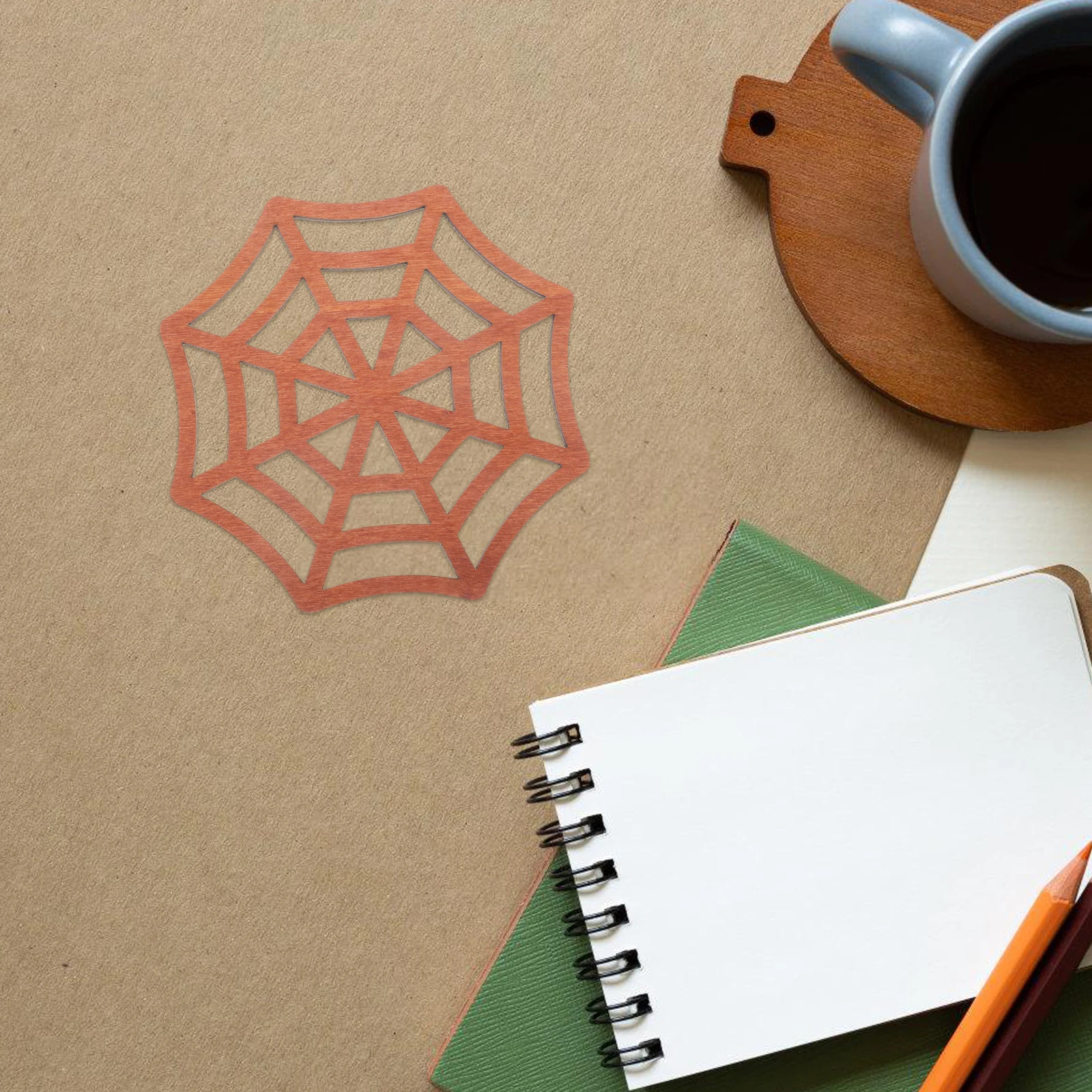 Wooden Spider Web Insulated Halloween Party Cup Mats Decorative Home Decor
